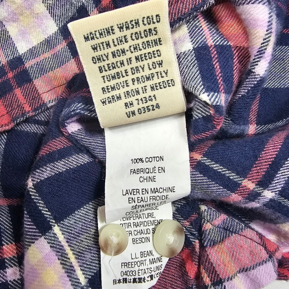 L.L Bean Pink and Purple Plaid Button Down Flannel Top Women's‎ Size Small - Picture 7 of 9